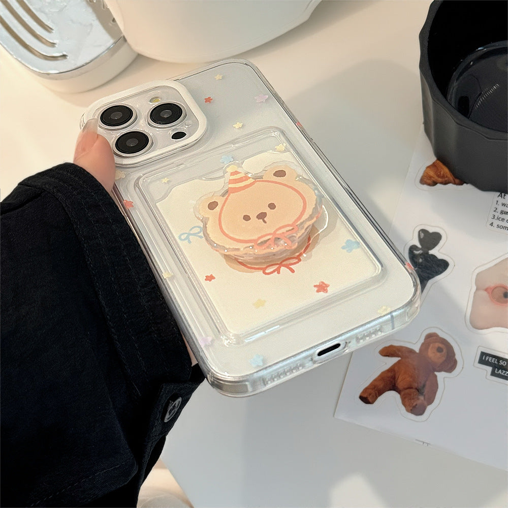 くまスタンド付き｜カード収納クリアiPhoneケース