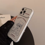 くま＆子犬イラスト｜レザー調ホワイトiPhoneケース