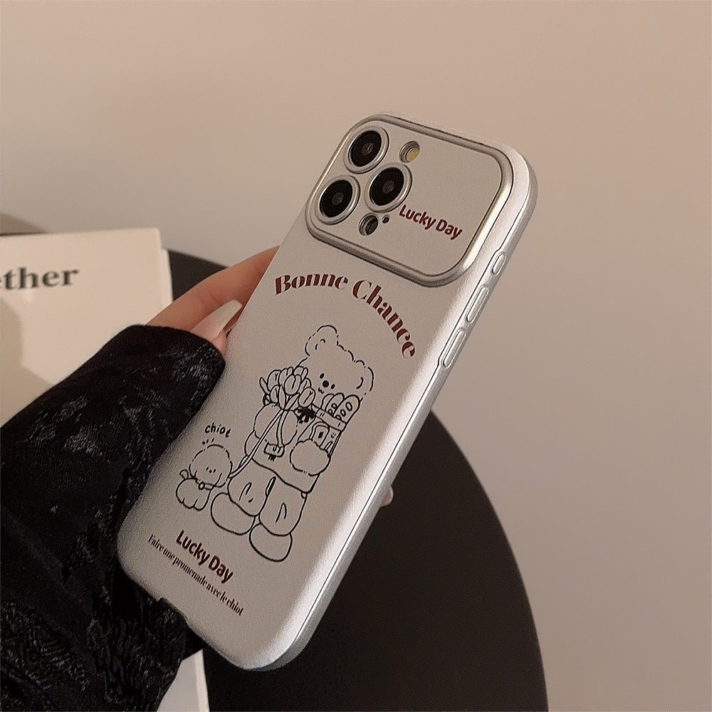 くま＆子犬イラスト｜レザー調ホワイトiPhoneケース