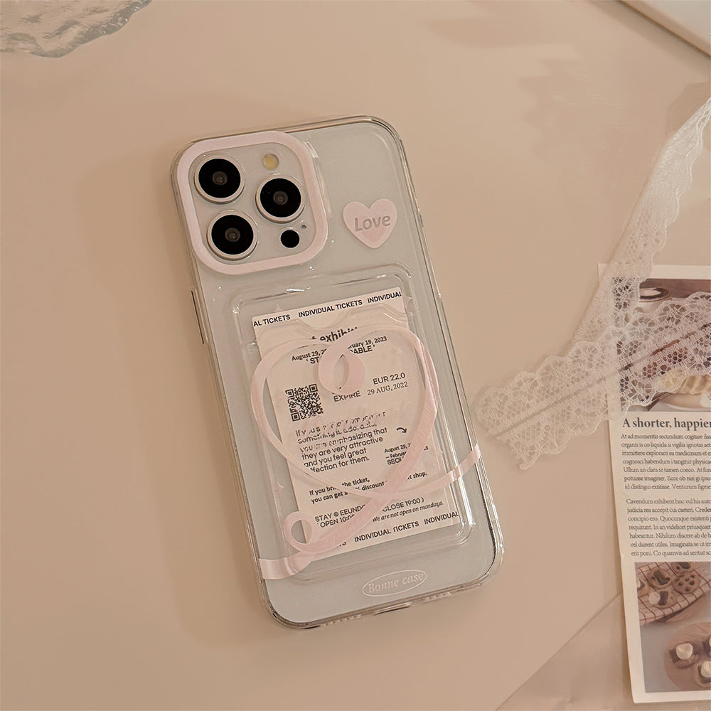 ハートリボン×クリアデザイン｜カード収納付きiPhoneケース