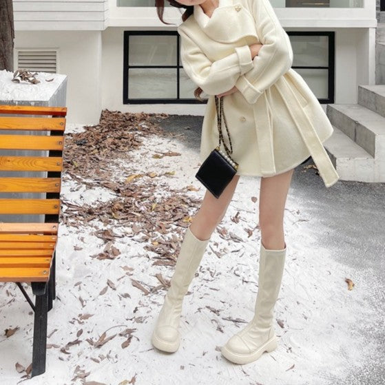 ゴールドボタンウールショートコート