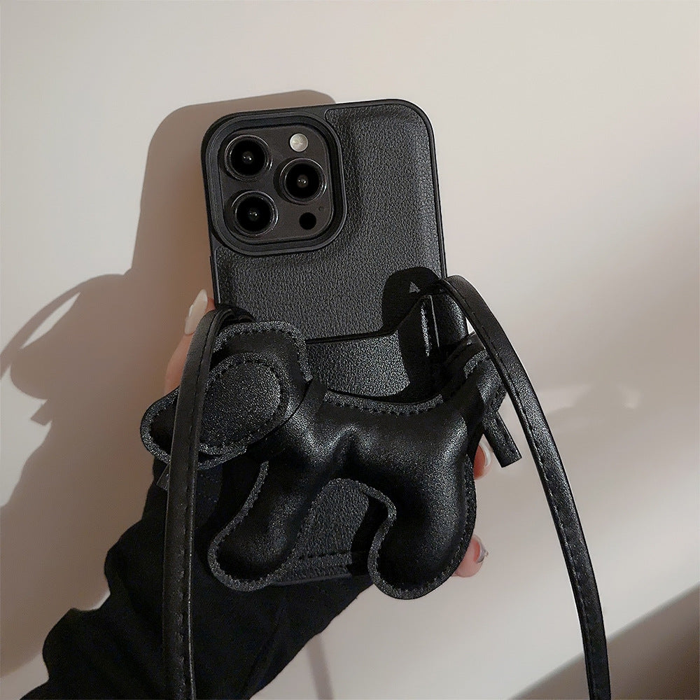 子犬チャーム付きショルダーiPhoneケース｜カード収納・ストラップ付き