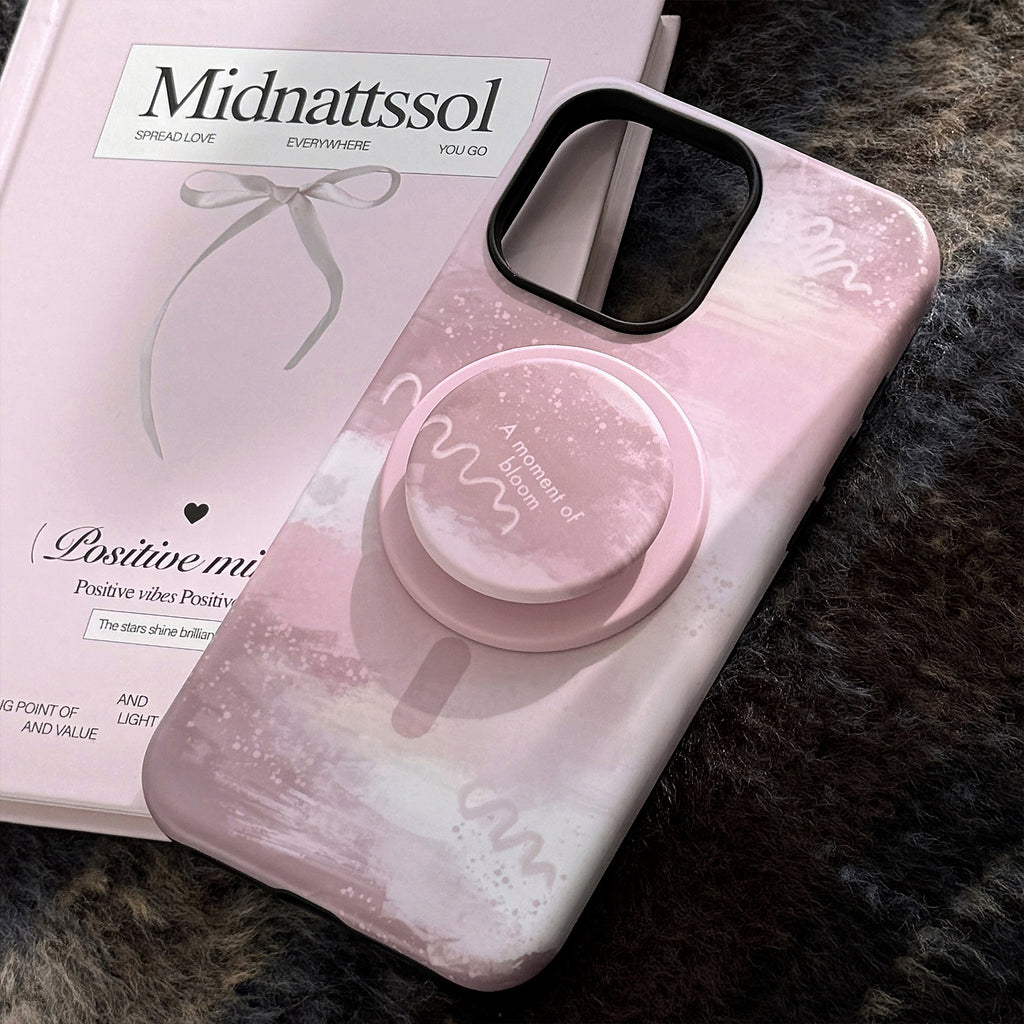 【MagSafe対応】やわらかピンク × アートグリップ｜iPhoneケース