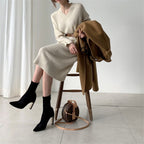 Vネック×ベルト付き｜リブニットワンピース