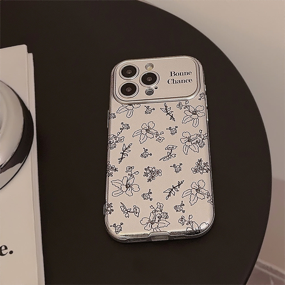 フラワーパターン｜レザー調シルバーiPhoneケース