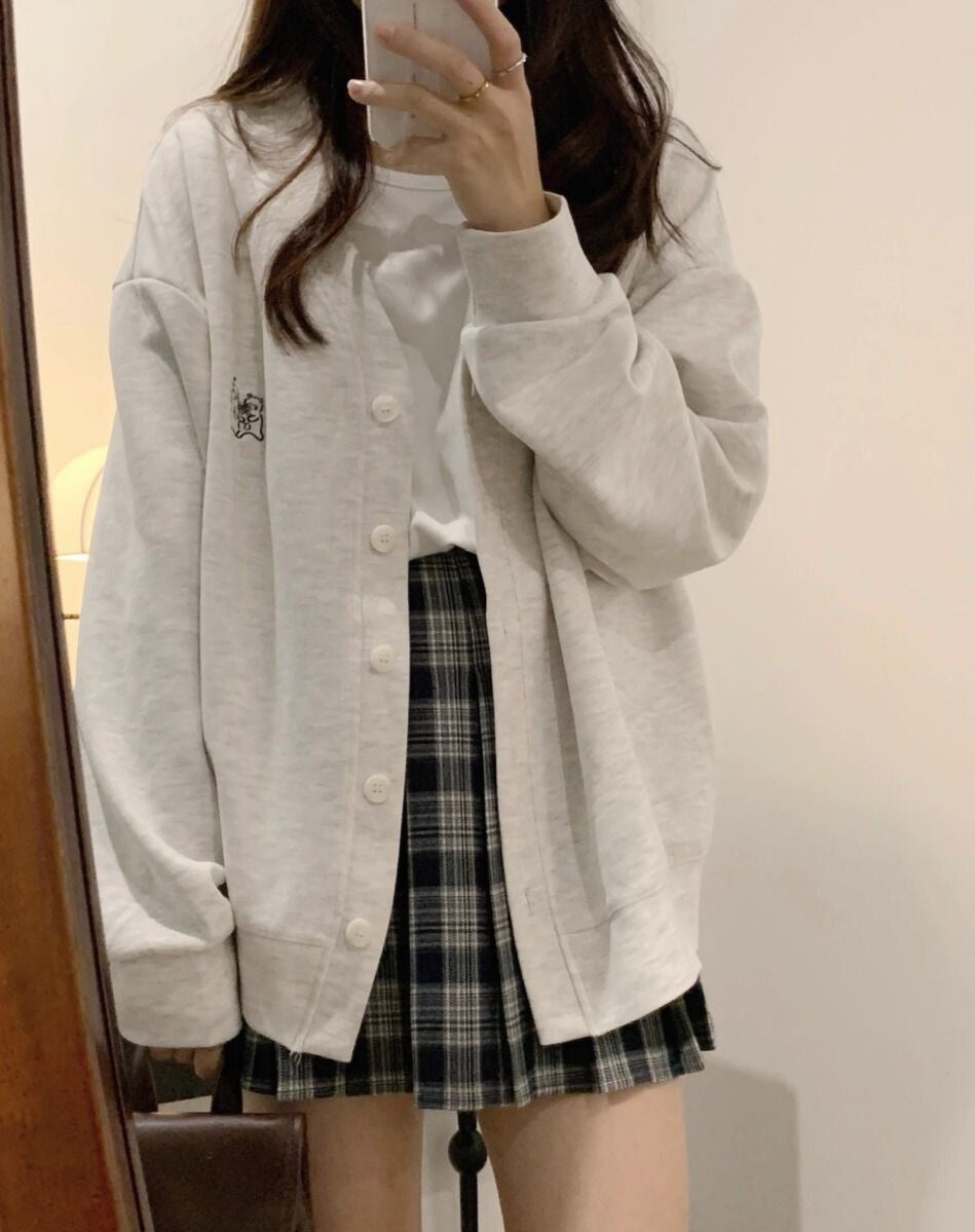 スウェットカーディガン｜シンプル刺繍デザイン