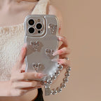 立体ハート×メタリックチャーム｜シルバーiPhoneケース