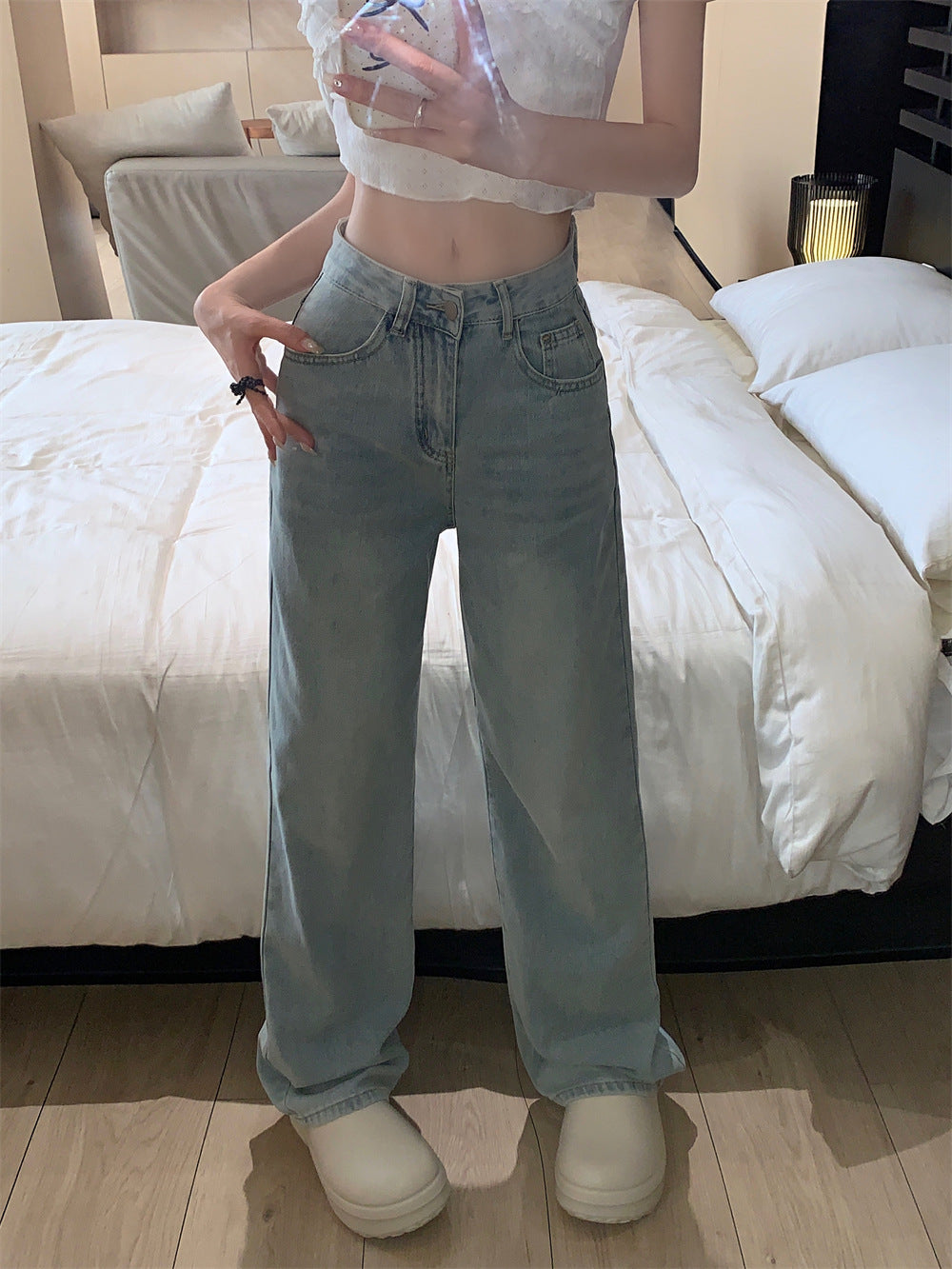 バックリボンワイドデニム