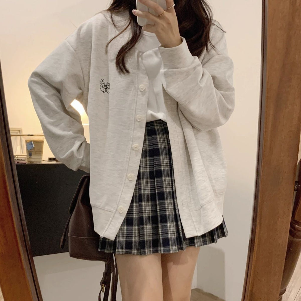 スウェットカーディガン｜シンプル刺繍デザイン