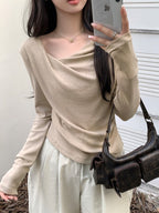 ドレープネックロングスリーブトップス