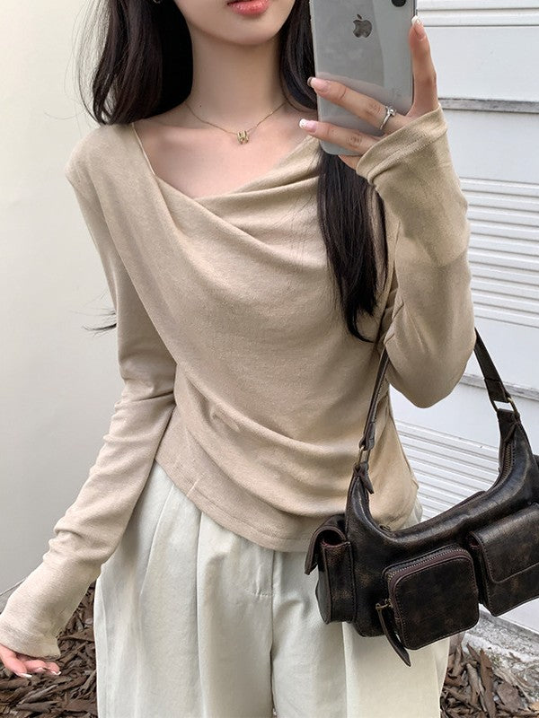 ドレープネックロングスリーブトップス