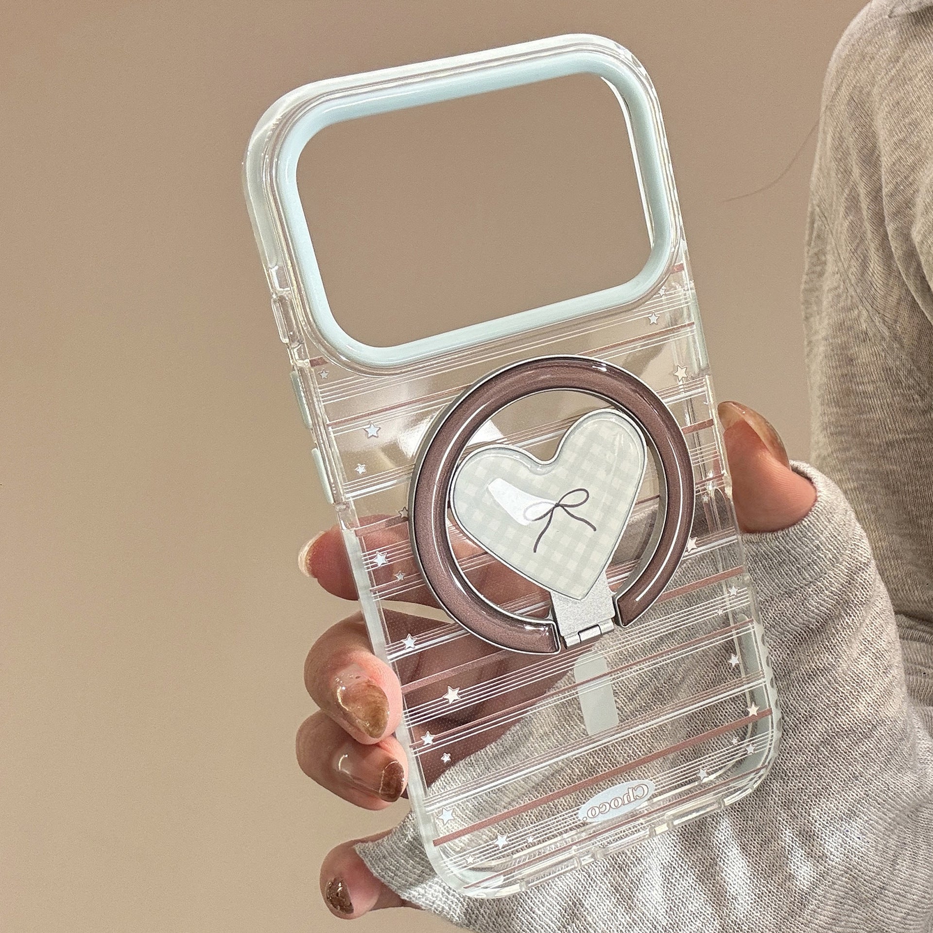 クリアギンガムハートスタンドiPhoneケース