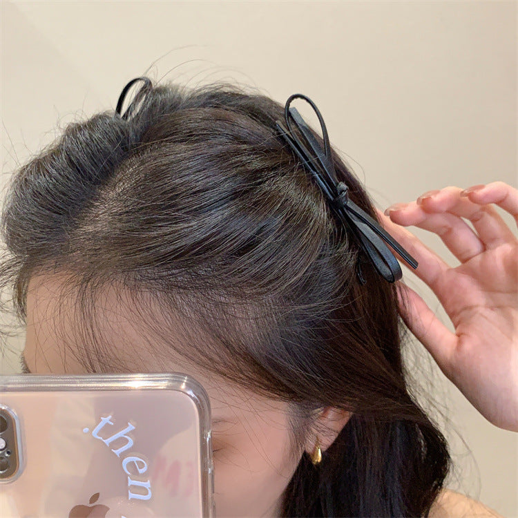 レザー調リボン｜シンプルヘアクリップ