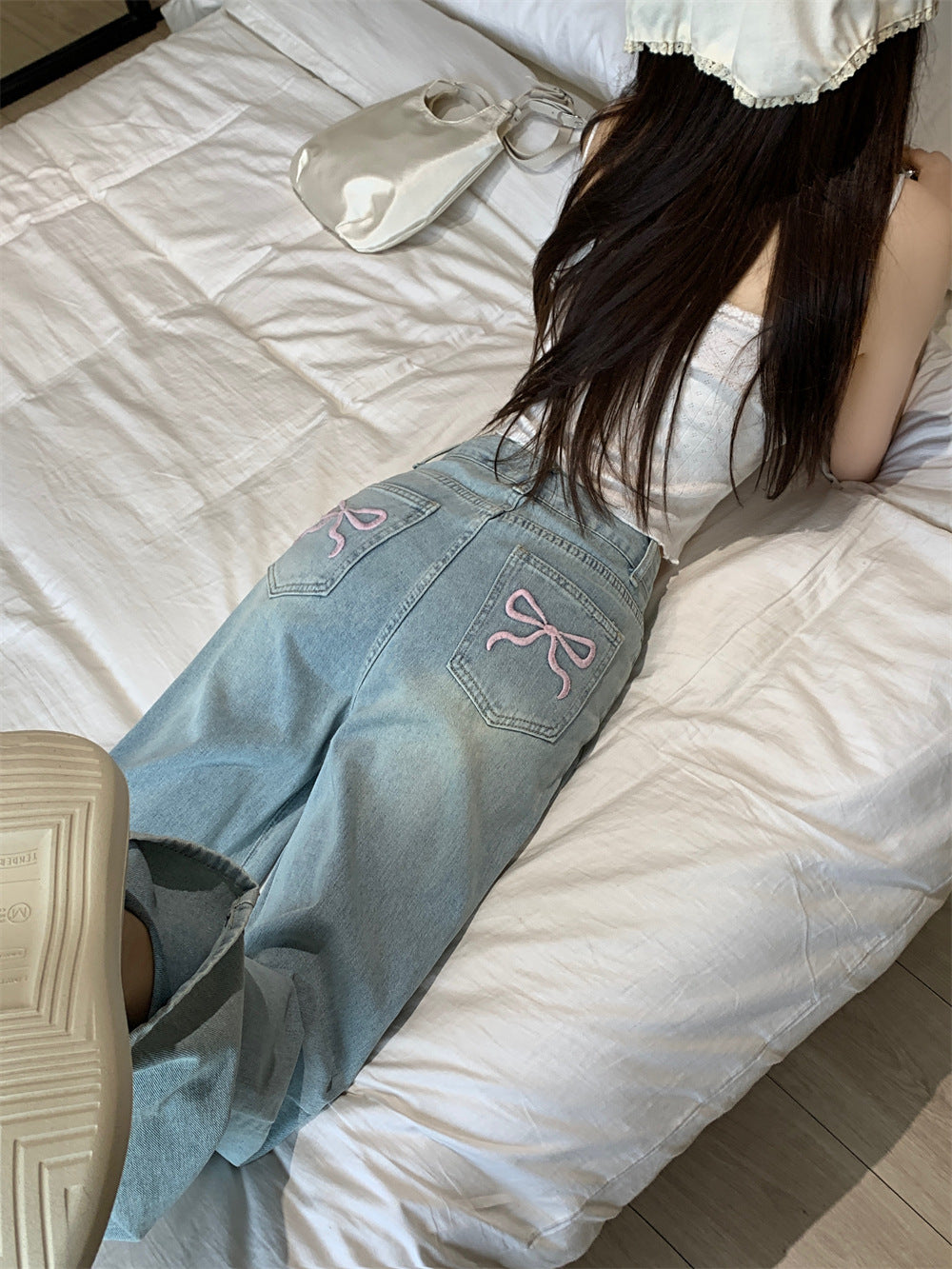 バックリボンワイドデニム