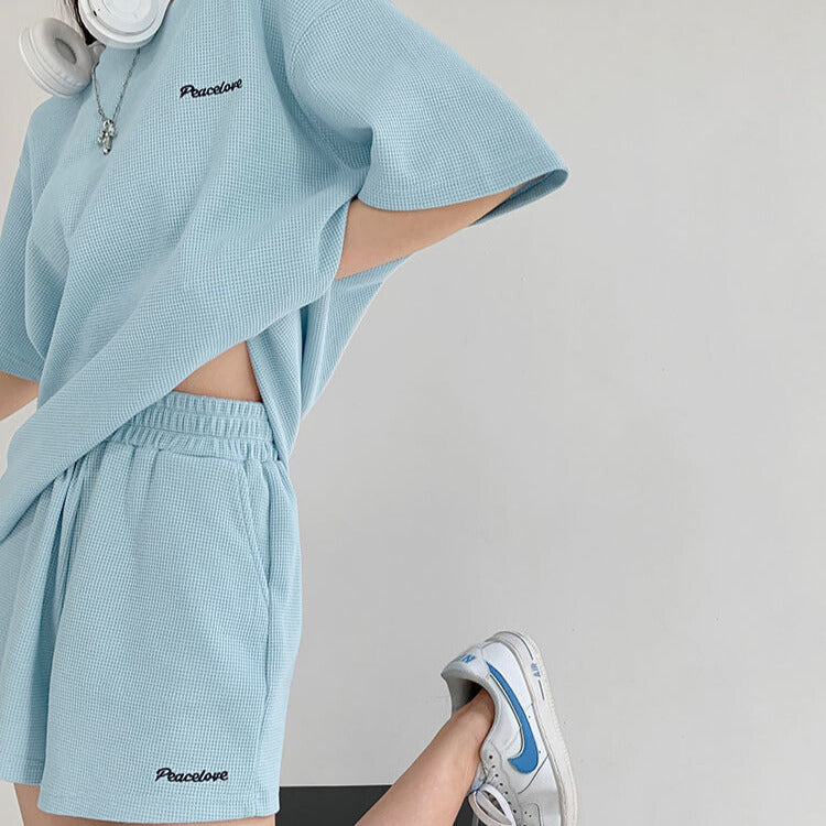 韓国ストリート｜ワッフル生地セットアップ