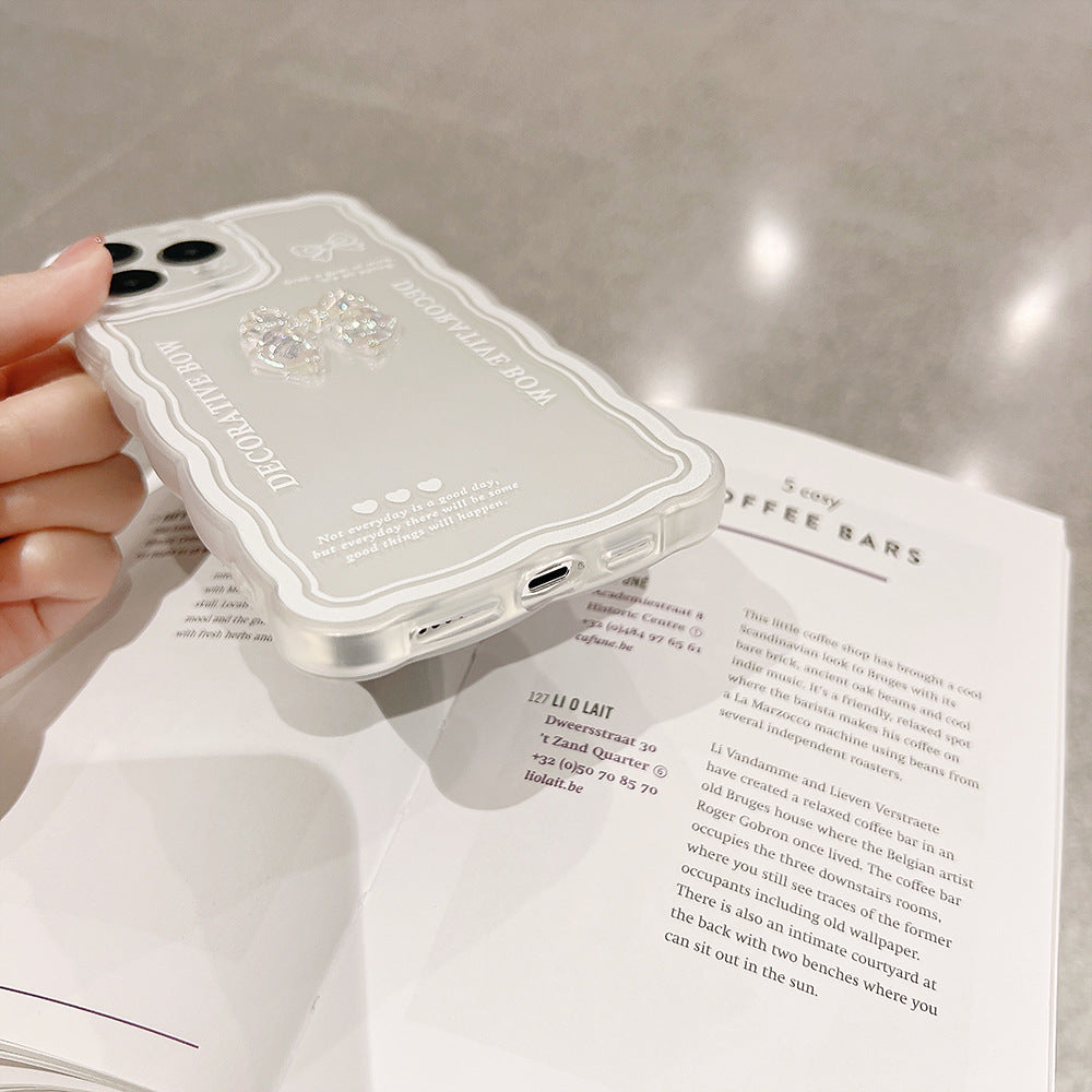 立体リボンチャーム付き｜波打ちフレームiPhoneケース