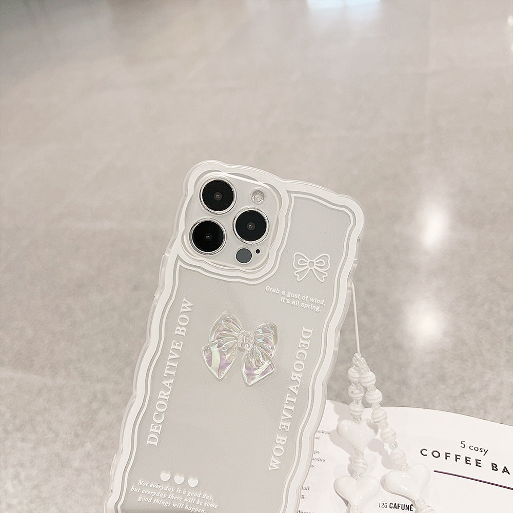 立体リボンチャーム付き｜波打ちフレームiPhoneケース