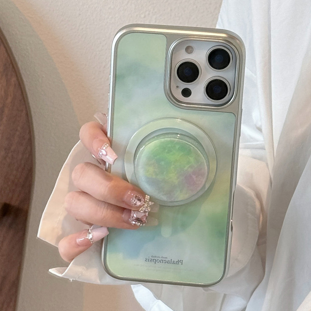 【MagSafe対応】ミントマーブル｜スタンド付きiPhoneケース