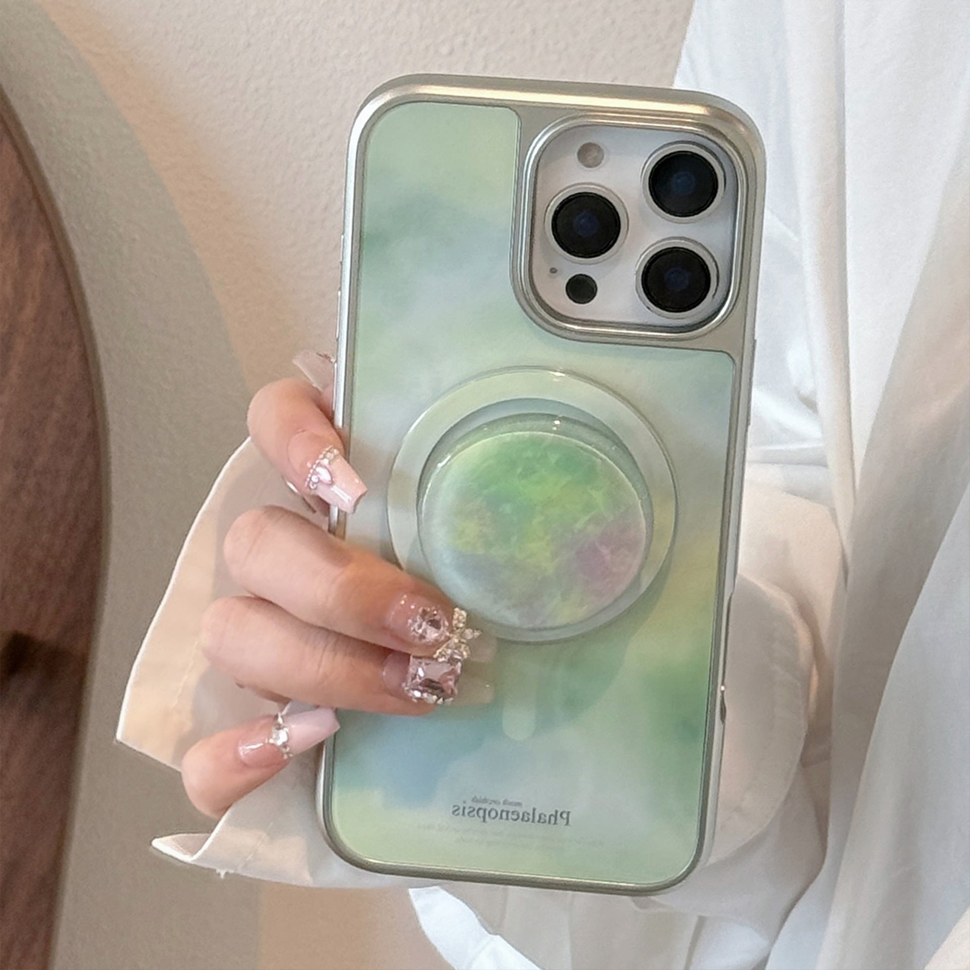 【MagSafe対応】ミントマーブル｜スタンド付きiPhoneケース