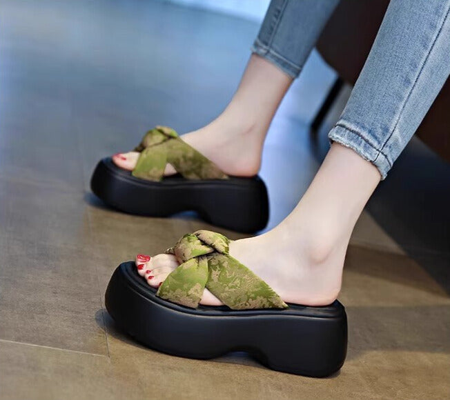 花柄リボン｜厚底サンダル