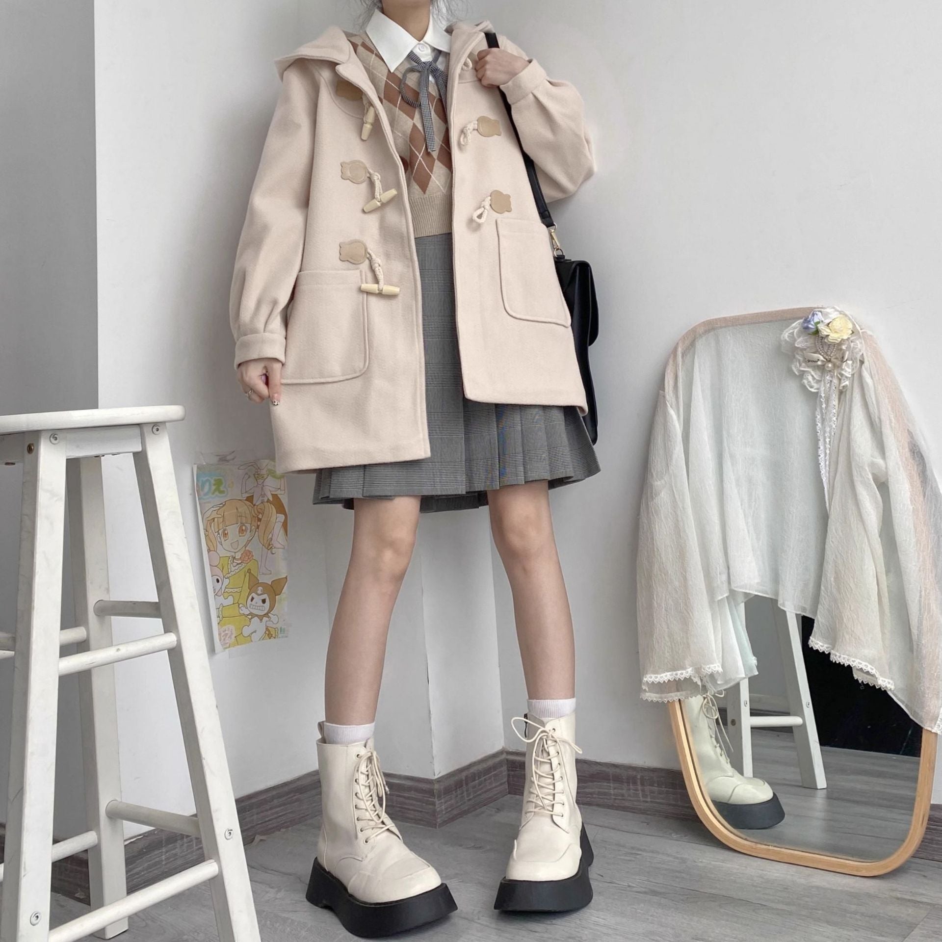 トグルボタンショートダッフルコート