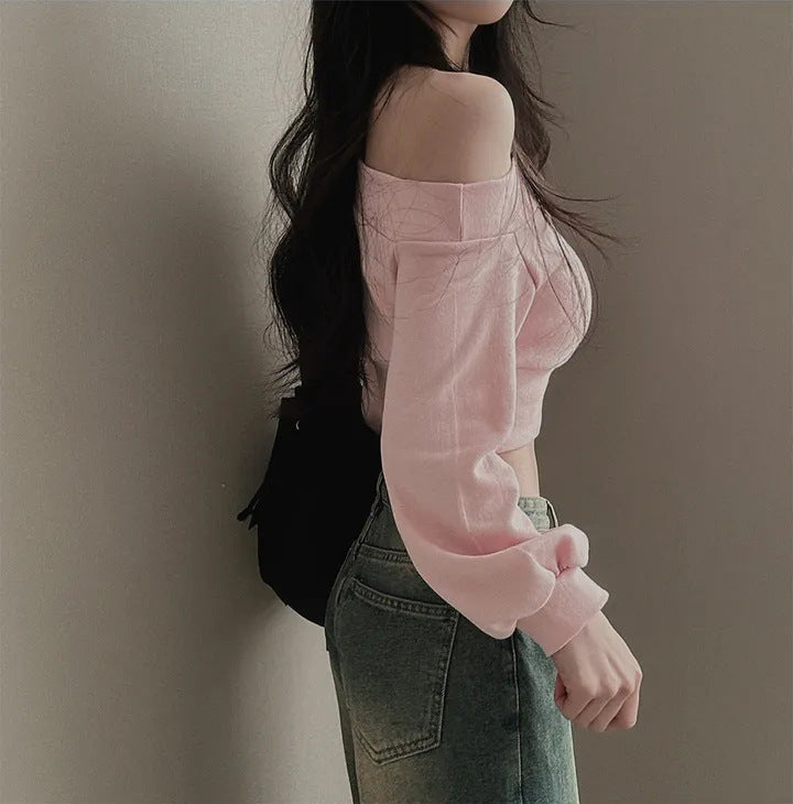 ワンショルダークロップスウェット