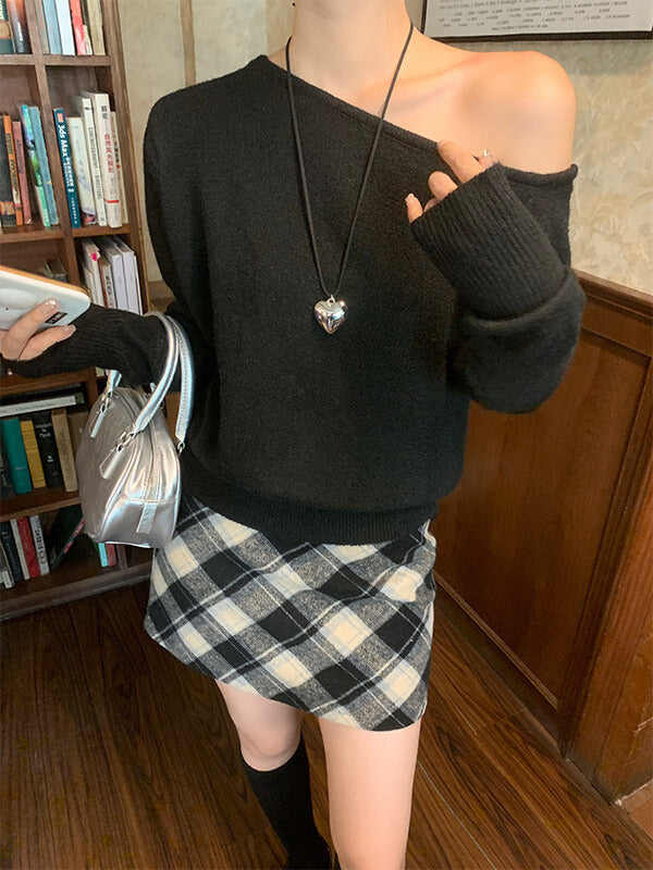 オフショルダー風｜ニットトップス