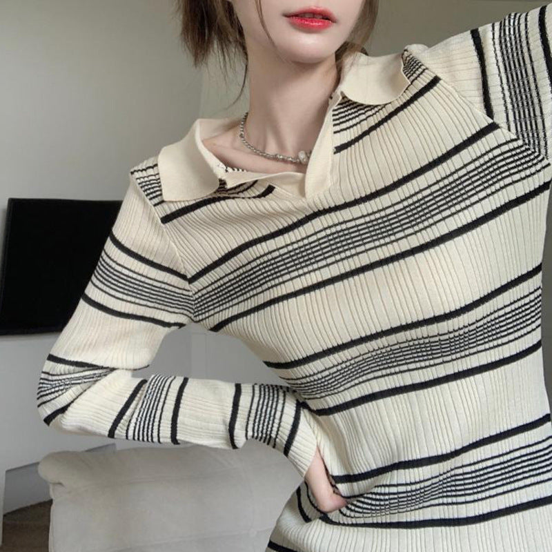 ストライプリブニットワンピース