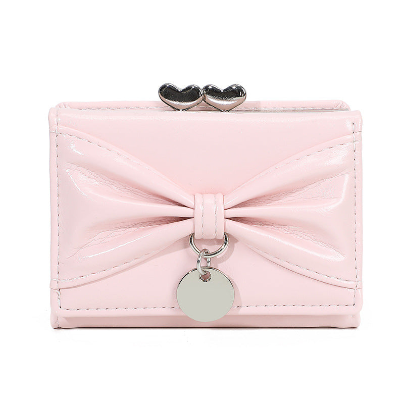 リボンチャーム｜ダブルハート留め具付き三つ折り財布