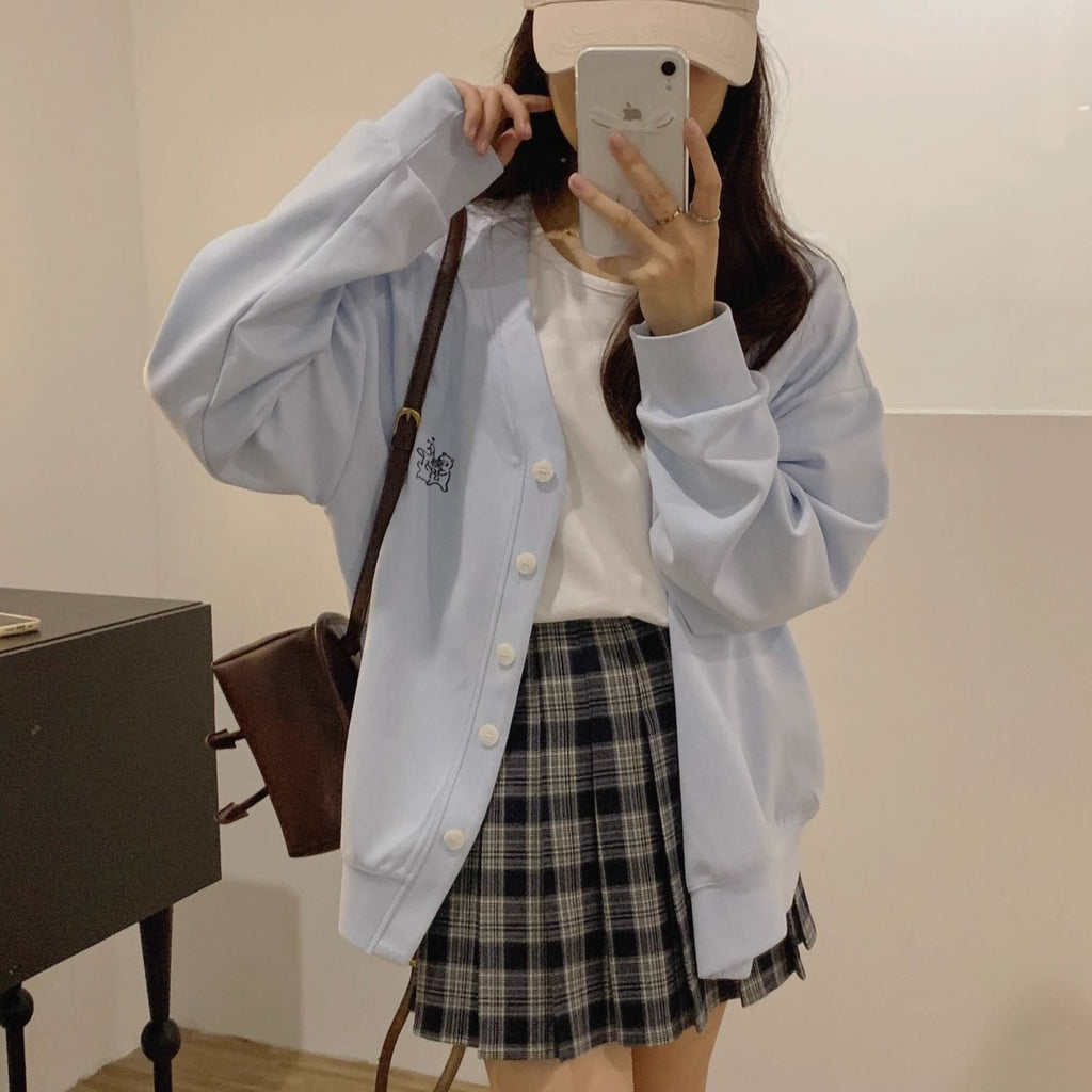 スウェットカーディガン｜シンプル刺繍デザイン