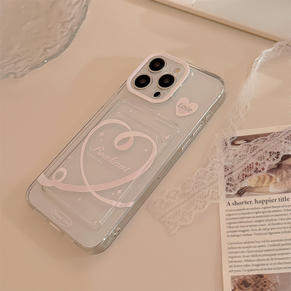 ハートリボン×クリアデザイン｜カード収納付きiPhoneケース