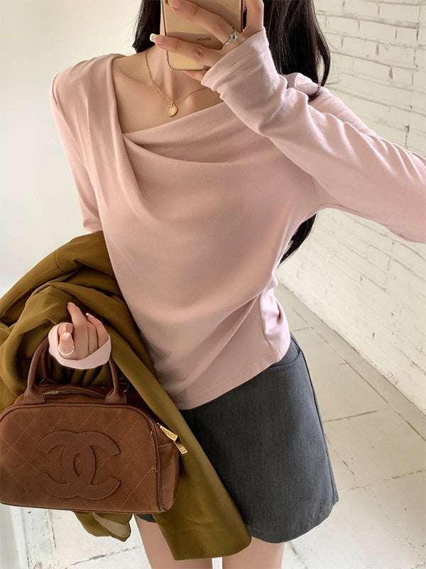 ドレープネックロングスリーブトップス