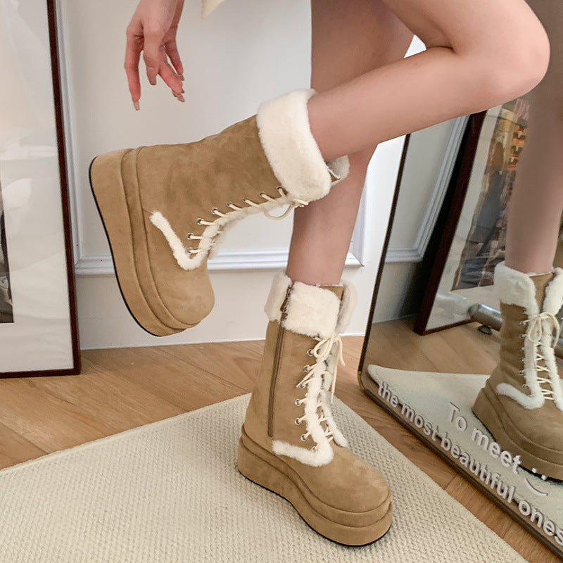 ボアレースアップ厚底ムートンブーツ