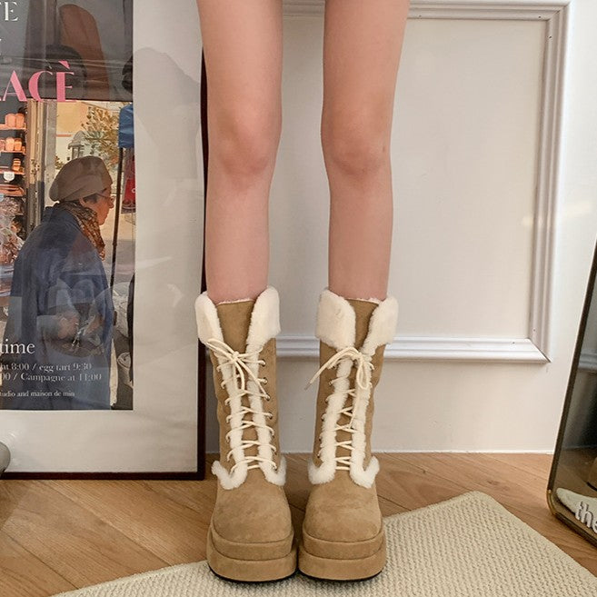 ボアレースアップ厚底ムートンブーツ