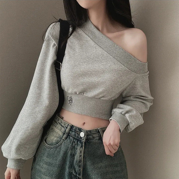 ワンショルダークロップスウェット