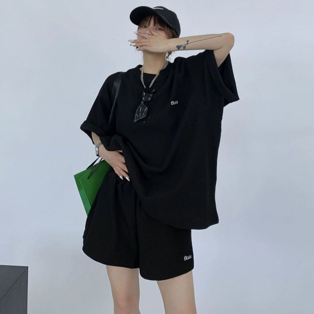 韓国ストリート｜ワッフル生地セットアップ