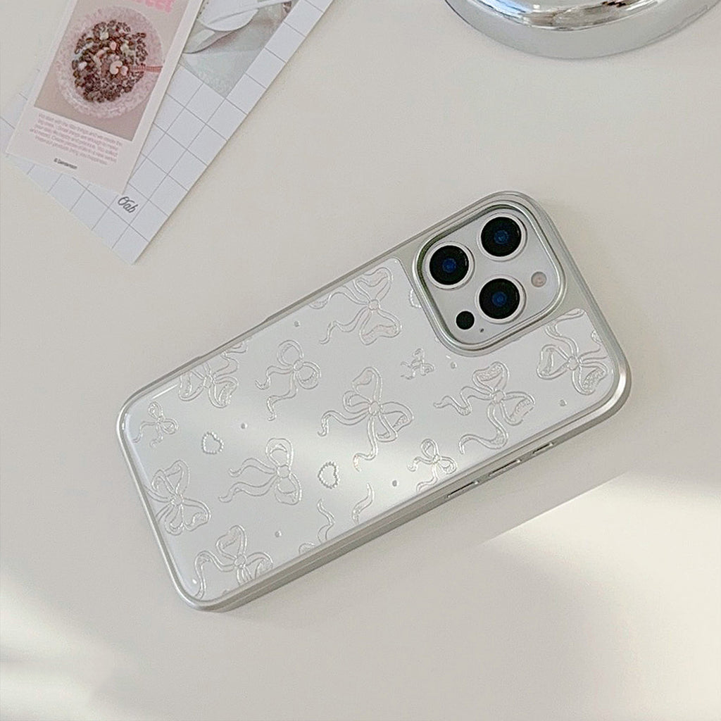 リボン柄クリア｜ホワイトデザインiPhoneケース