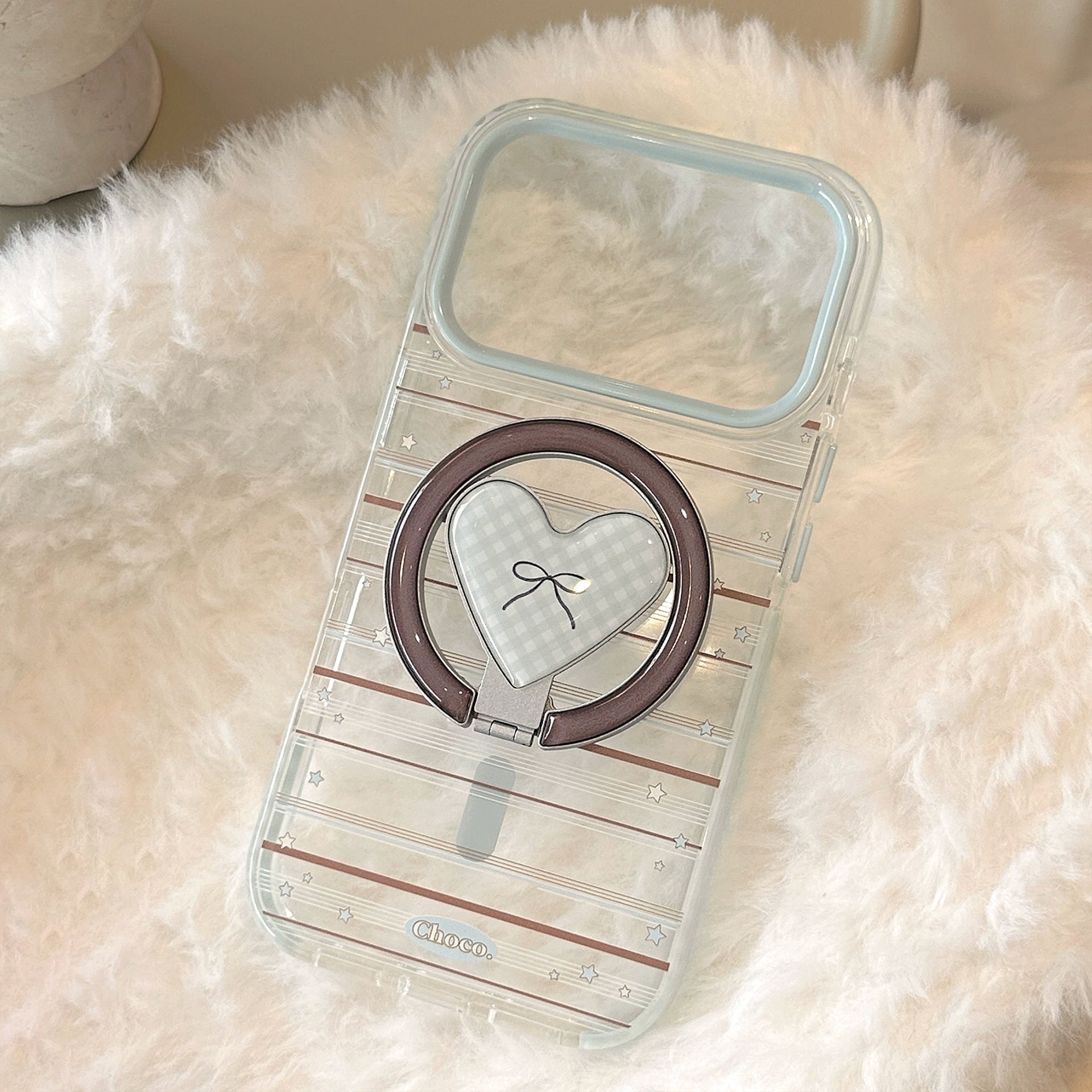 クリアギンガムハートスタンドiPhoneケース