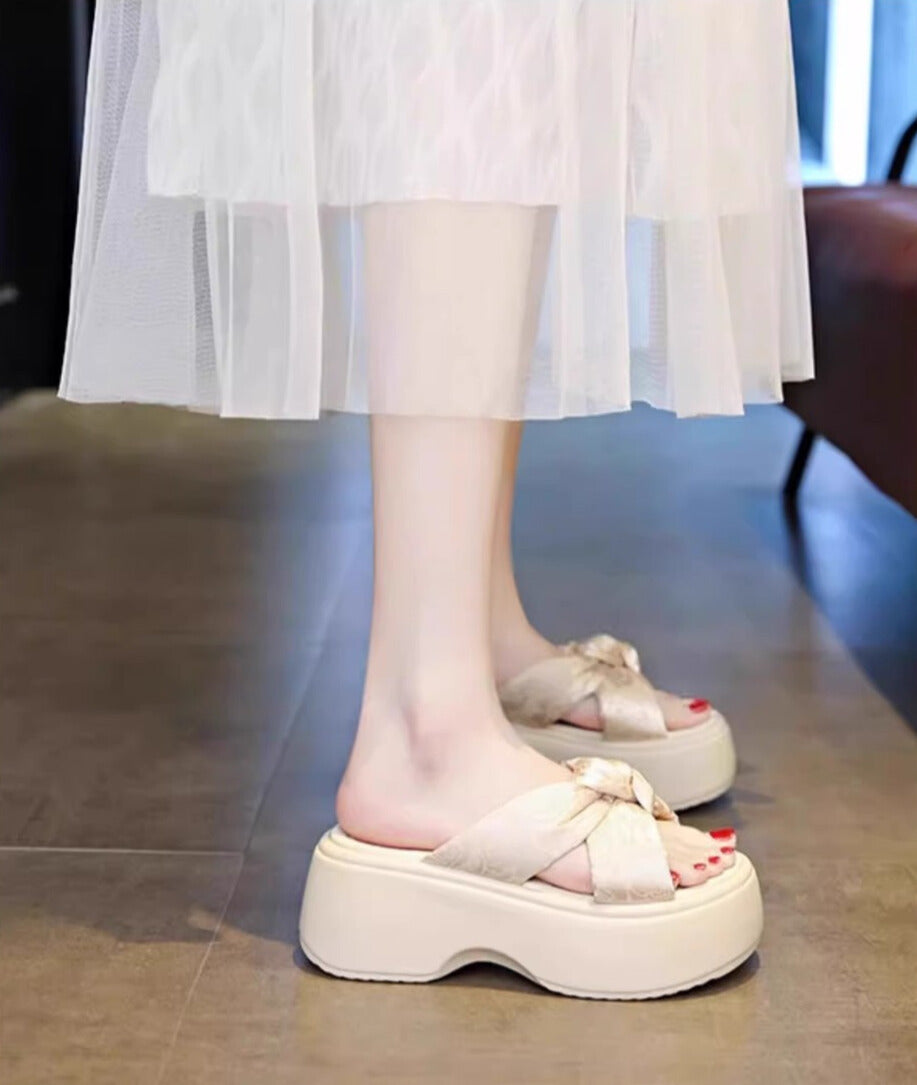 花柄リボン｜厚底サンダル