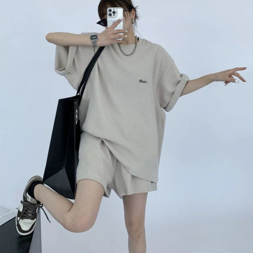 韓国ストリート｜ワッフル生地セットアップ