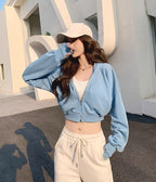 ベルベット裏地｜クロップド丈ジップアップパーカー