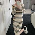 ストライプリブニットワンピース