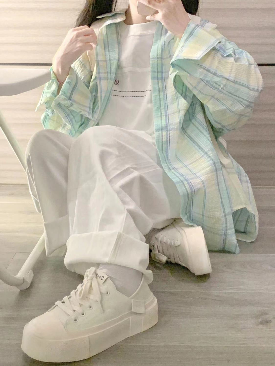 ミントチェック｜ゆるシルエットシャツ