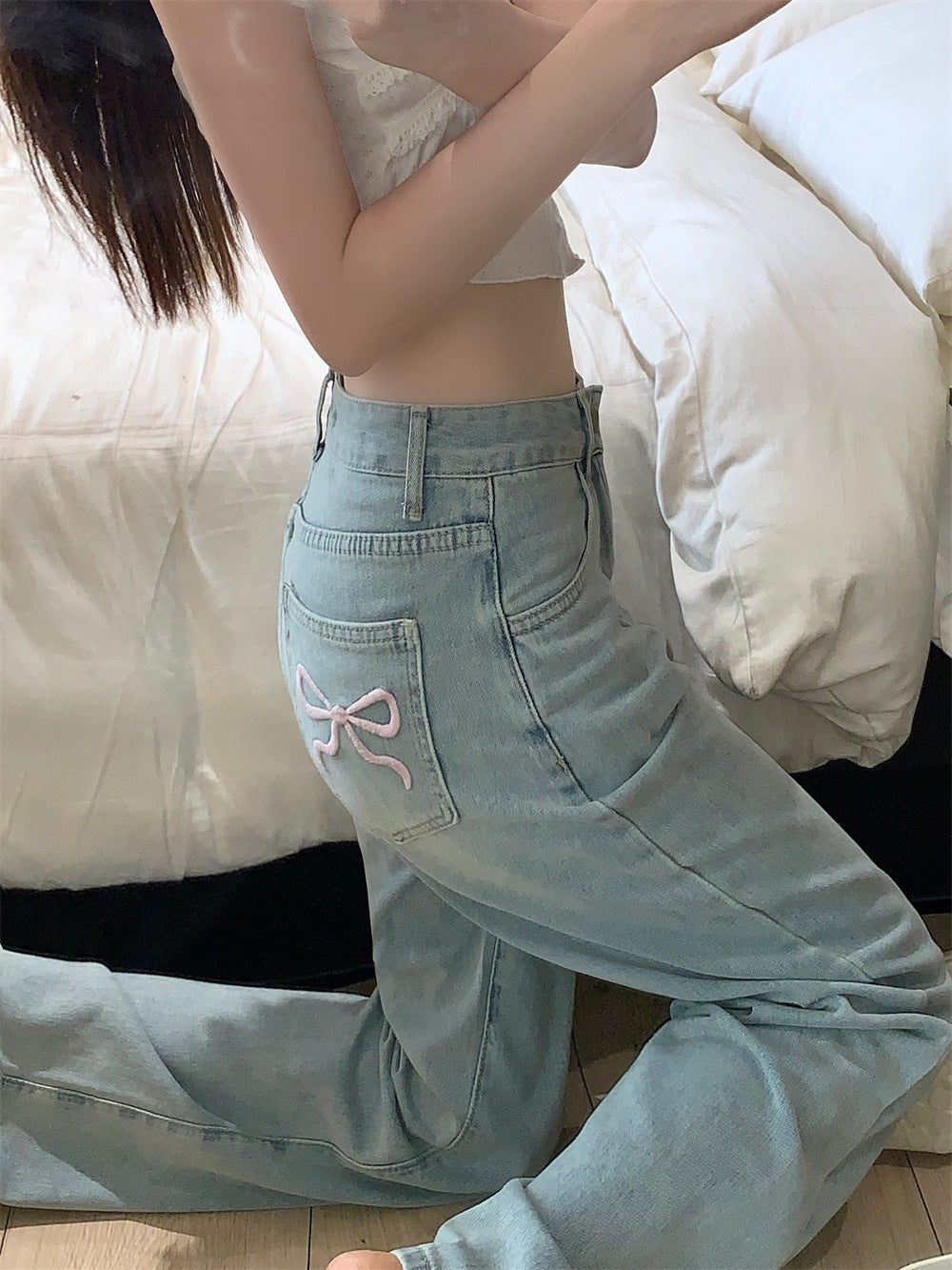 バックリボンワイドデニム