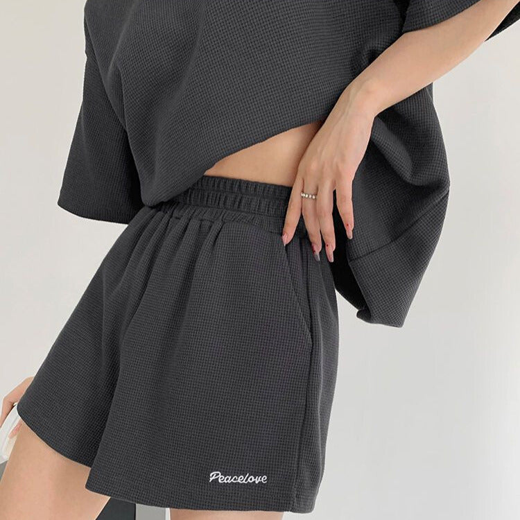 韓国ストリート｜ワッフル生地セットアップ