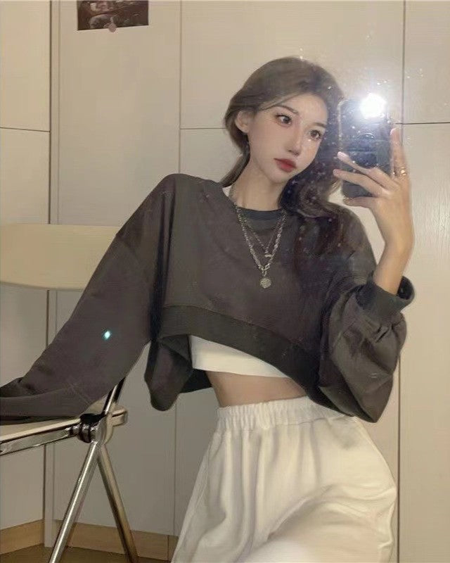 バルーンスリーブ｜クロップド丈スウェットトップス