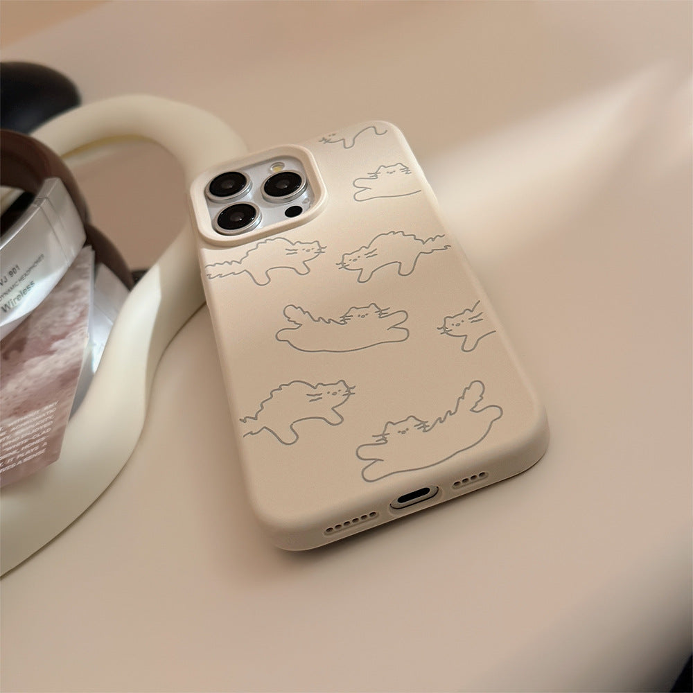 ゆるっとねこ柄｜ナチュラルベージュiPhoneケース