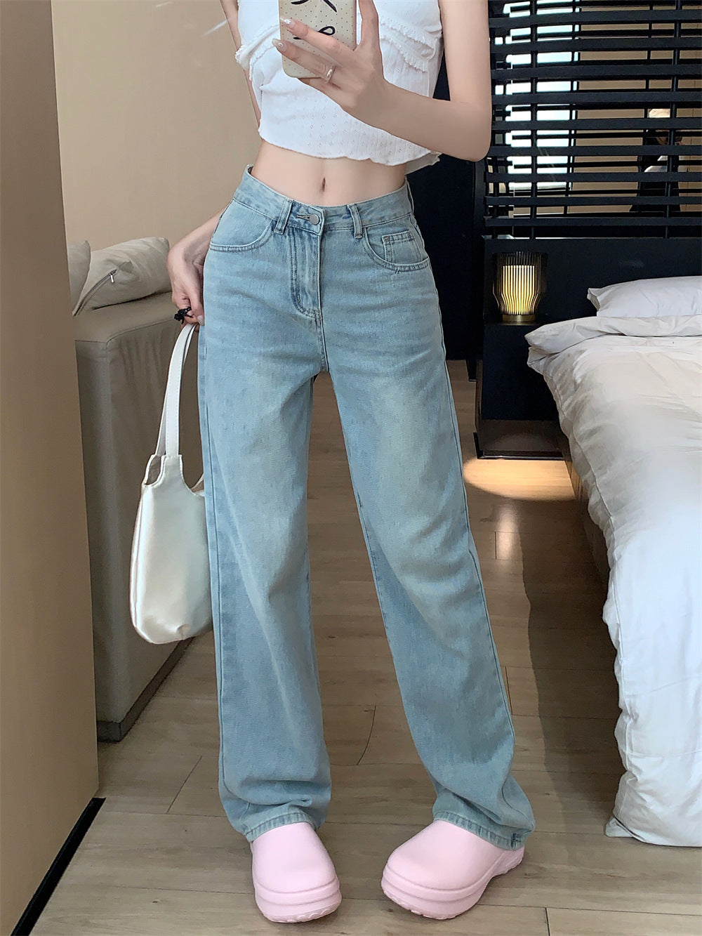 バックリボンワイドデニム