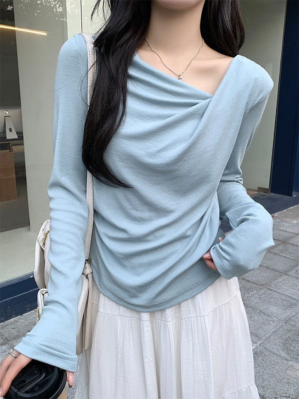 ドレープネックロングスリーブトップス