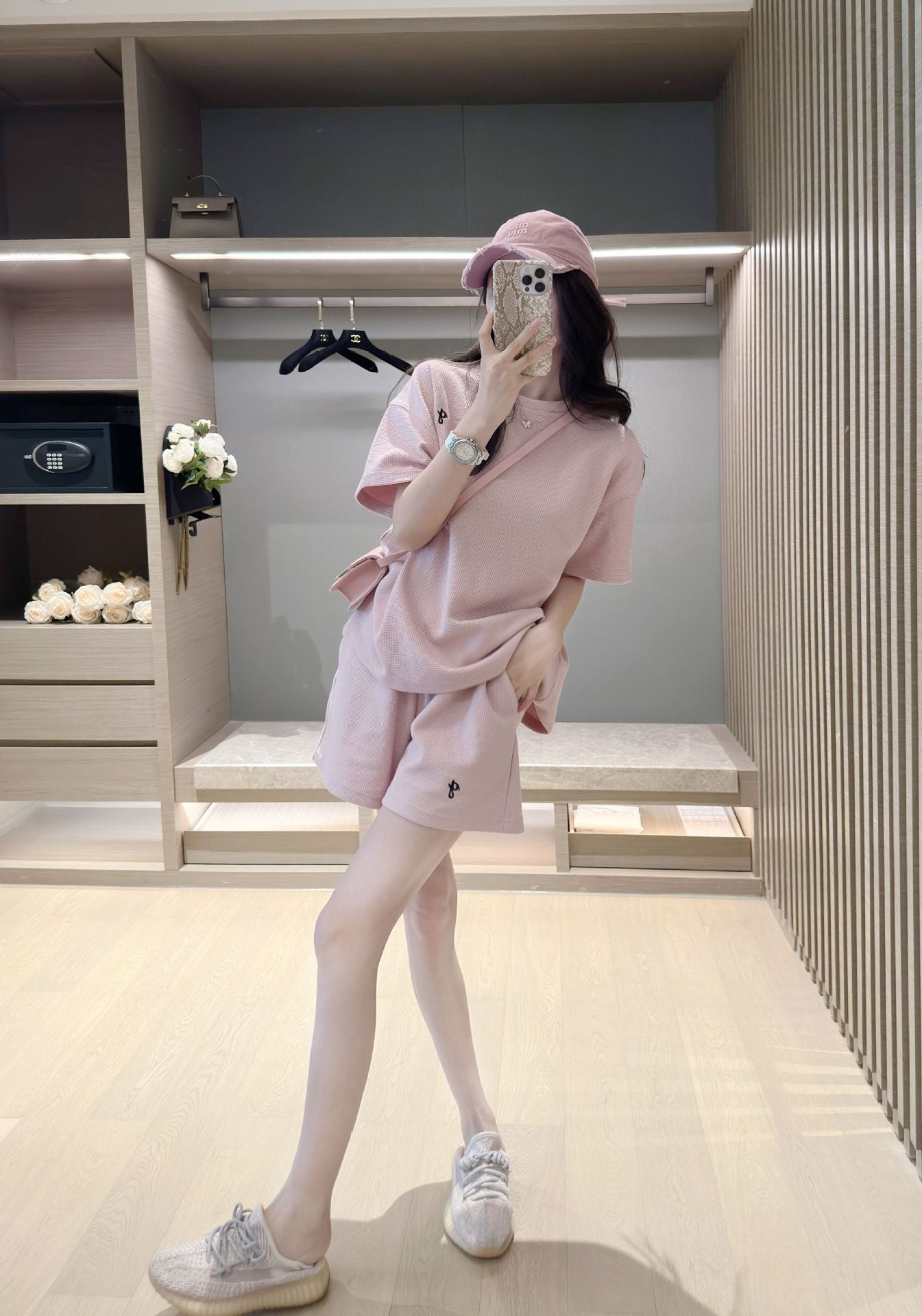 ワッフル生地｜ピンクセットアップ